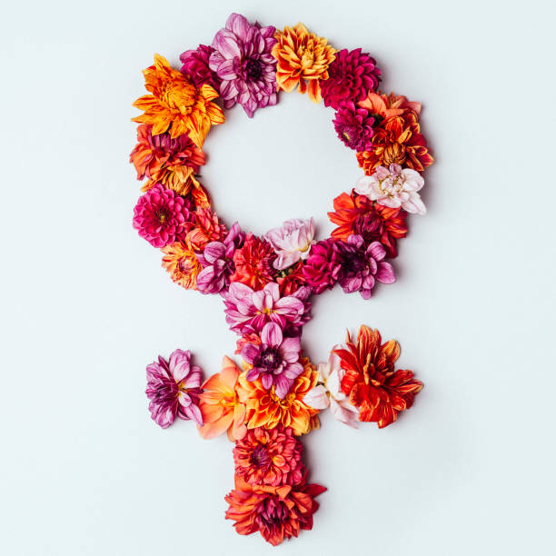 Flower Venus feminism female sign\nPhoto of real flowers forming symbol from above. Studio shot.