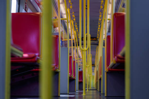 istock Interior view of a corridor inside passenger trains with red fabric seats 1175571024