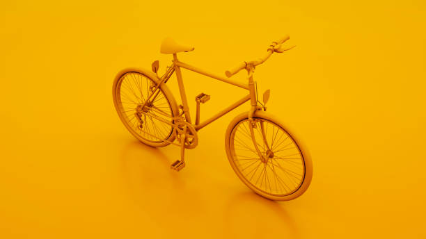 istock Yellow Bicycle isolated on yellow color background. 3d illustration 1175572792