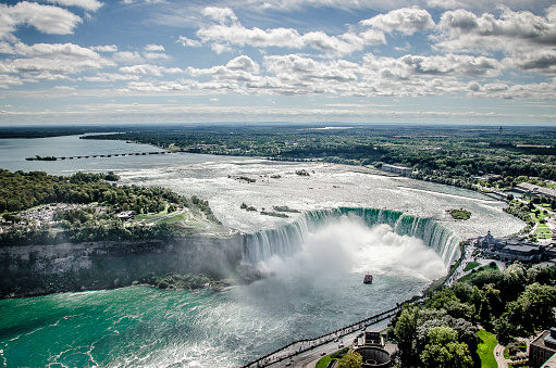 Niagara Falls, Horseshoe falls viewed from above with cloudy sky