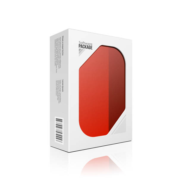 dvd 또는 cd 디스크용 빨간색 창이 있는 최신 소프트웨어 제품 패키지 상자. 흰색 배경 격리에 모의 3d 그림. 설계 준비 완료. 패킹. 벡터 eps10 - dvd cd computer software red stock illustrations