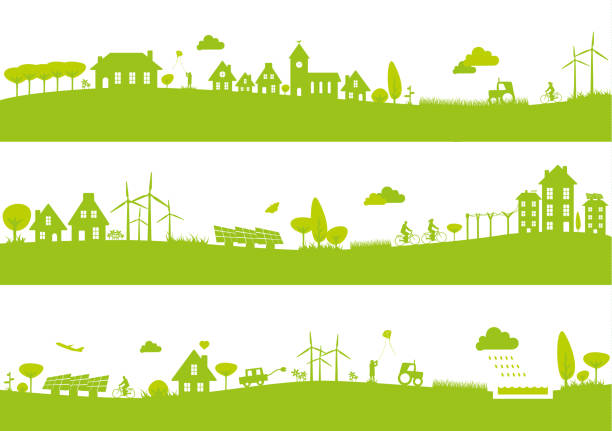 Town landscape banners Three banners with urban green landscapes rural scene illustrations stock illustrations