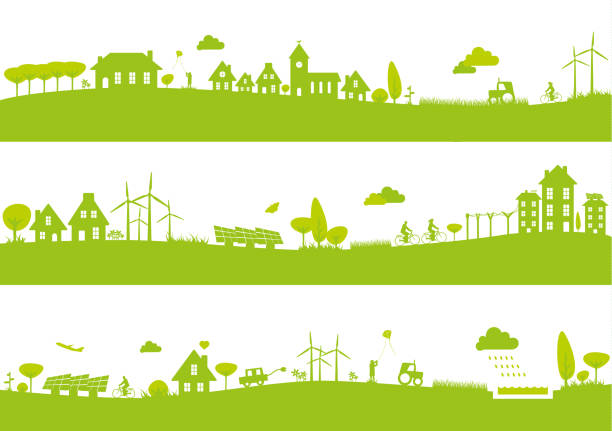Town landscape banners Three banners with urban green landscapes background place stock illustrations