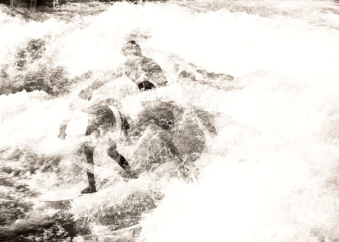 A double exposure of a surfer in Munich