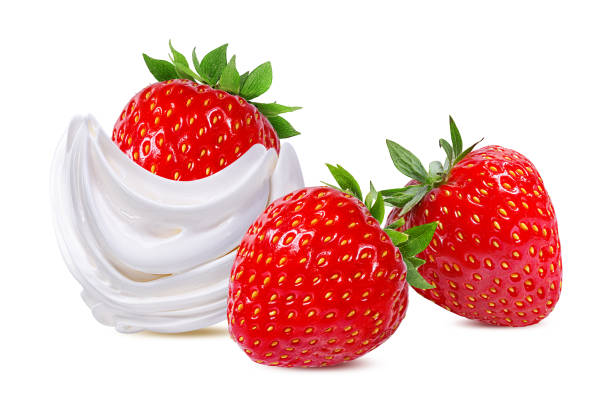 istock Strawberry with cream   isolated on white 1175579598