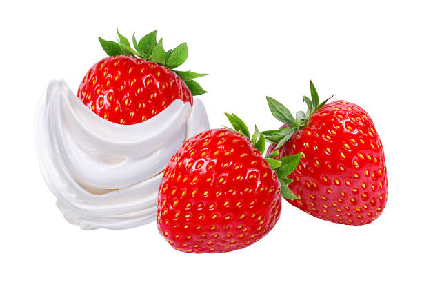 istock Strawberry with cream   isolated on white 1175579915