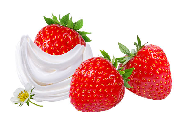 istock Strawberry with cream   isolated on white 1175579989