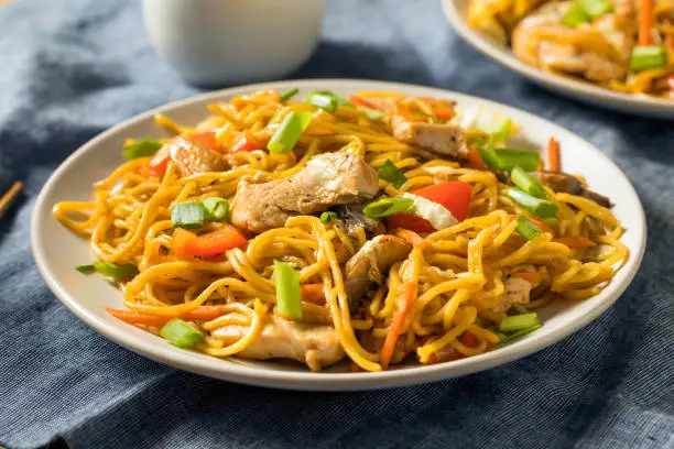 Homemade Japanese Chicken Yakisoba Noodles with Vegetables