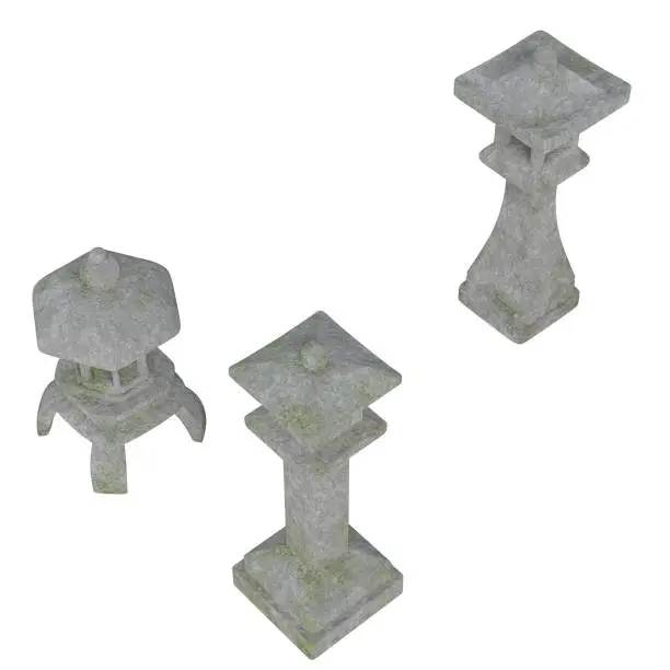 3D rendering illustration of some toro lamps for a Japanese garden