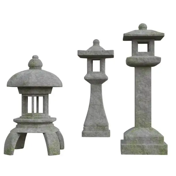 3D rendering illustration of some toro lamps for a Japanese garden