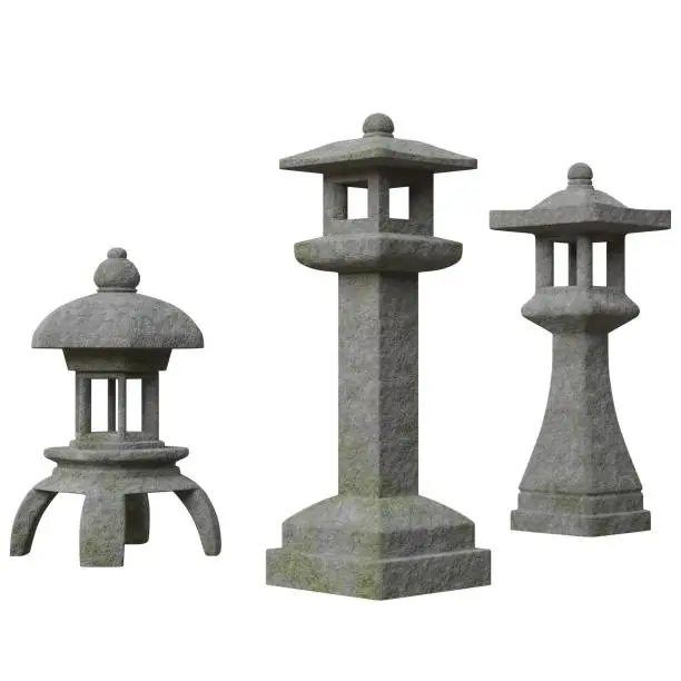3D rendering illustration of some toro lamps for a Japanese garden