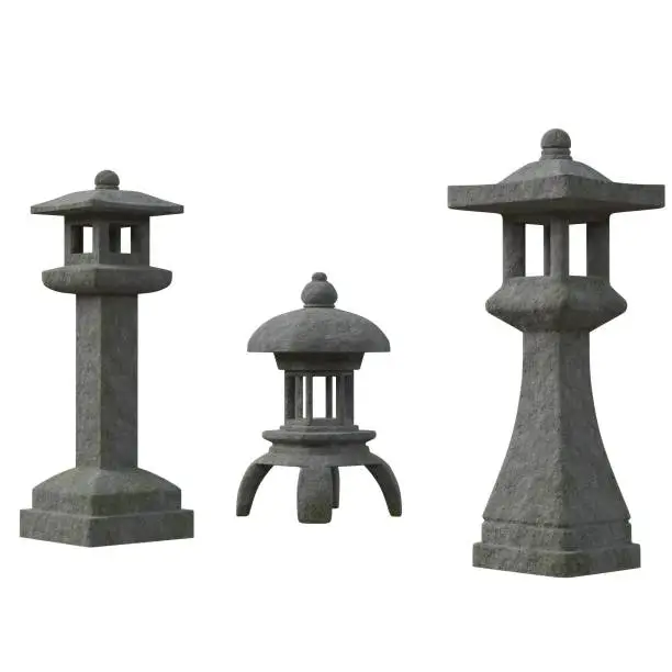 3D rendering illustration of some toro lamps for a Japanese garden