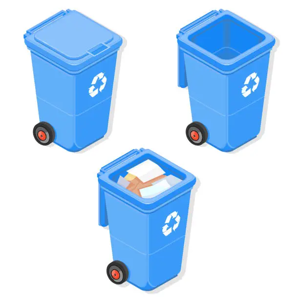Vector illustration of Blue Recycle Bin epty and full