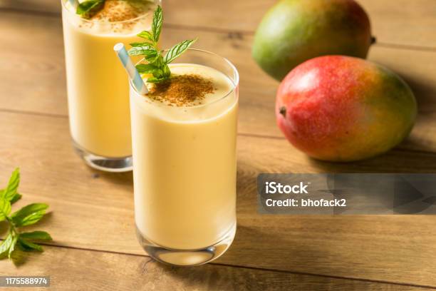 Homemade Sweet Indian Mango Lassi Stock Photo - Download Image Now - Mango Fruit, Lassi - Drink, Milk