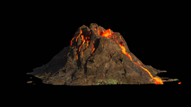 istock volcanic eruption, lava coming down a volcano, isolated on black background 1175592538