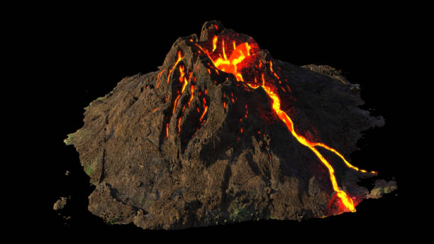 istock volcanic eruption, lava coming down a volcano, isolated on black background 1175593057