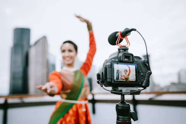 istock Indian Woman Vlogging Traditional Dance Routine and Clothing 1175594080