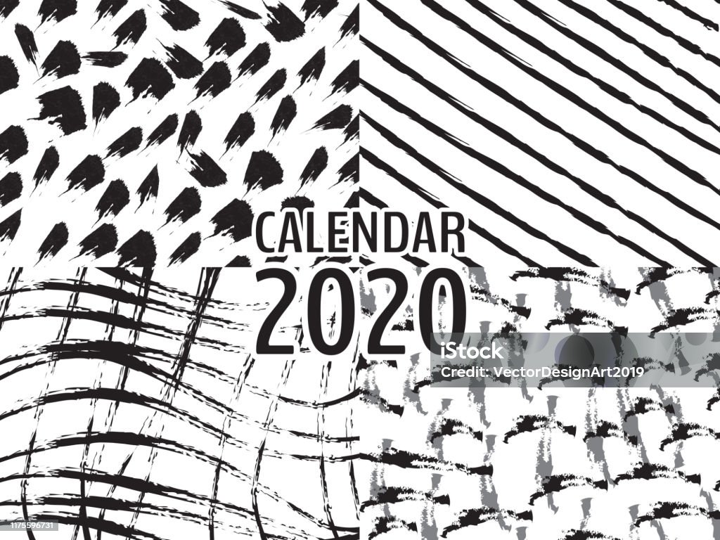 Cover Desk Calendar 2020 Template Vector Black Memphis Style Background