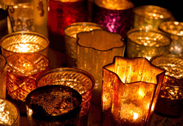 Jüchen, Germany, December 12, 2015: Tea light holders in an oriental style seen on a Christmas market