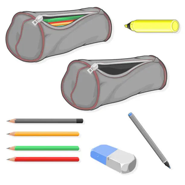 Vector illustration of Pencil case with Pencils and an eraser