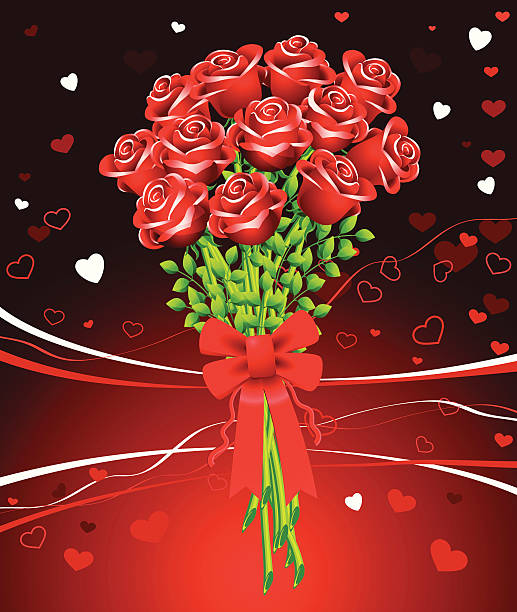 illustrazioni stock, clip art, cartoni animati e icone di tendenza di dozzina di rose su sfondo rosso per san valentino - dozen roses immagine