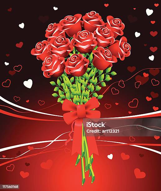 Tuzin Z Róż Na Tle Czerwony Walentynki - Stockowe grafiki wektorowe i więcej obrazów Tuzin róż - Tuzin róż, Róża, Bukiet