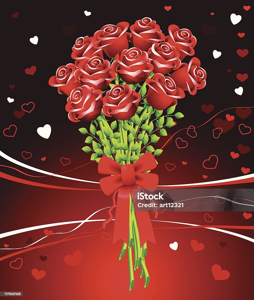 Дюжина роз на красном фоне's День святого Валентина - Векторная графика Дюжина роз роялти-фри