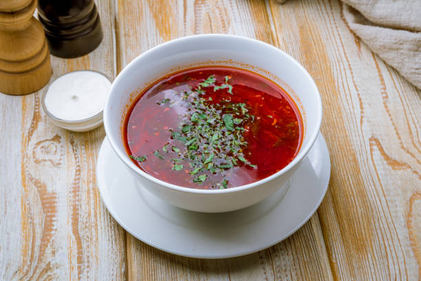 istock Borscht with sour cream 1175604700