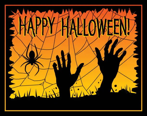 Vector illustration of Happy Halloween Spider And Zombie