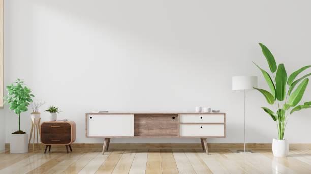 istock Cabinets and wall for tv in living room, white walls. 1175615113