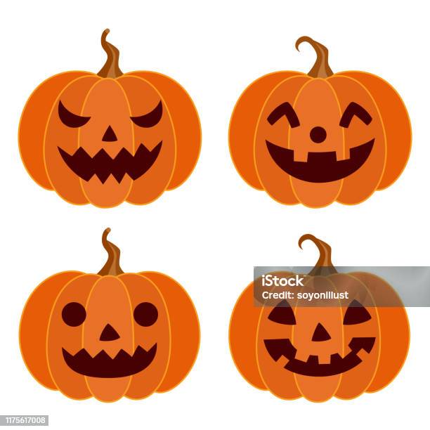Ilustración de Calabazas De Halloween Diferentes Caras Conjunto y más Vectores Libres de Derechos de Calabaza gigante - Calabaza gigante, Linterna de Halloween, Halloween