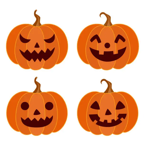 Vector illustration of Halloween pumpkins different faces set