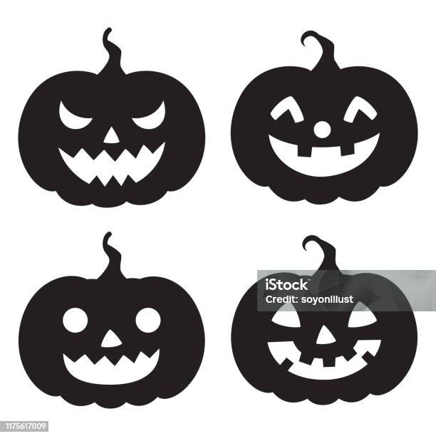 Ilustración de Conjunto De Iconos De Silueta De Calabazas De Halloween y más Vectores Libres de Derechos de Calabaza gigante