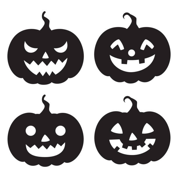 хэллоуин тыквы силуэт значок набор - holiday clip art spooky halloween stock illustrations