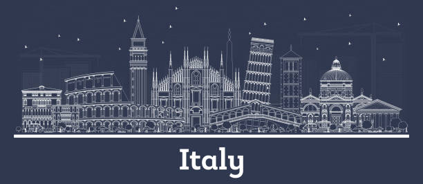 흰색 건물이탈리아 시티 스카이 라인을 개요. - rome italy skyline silhouette stock illustrations