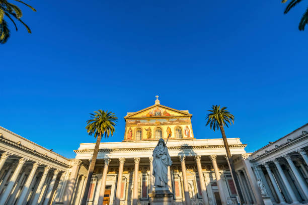 istock Statue Wide Facade Papal Basilica Paul Beyond Walls Rome Italy 1175621720