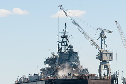 Radar dome in dry dock for maintenance and repair