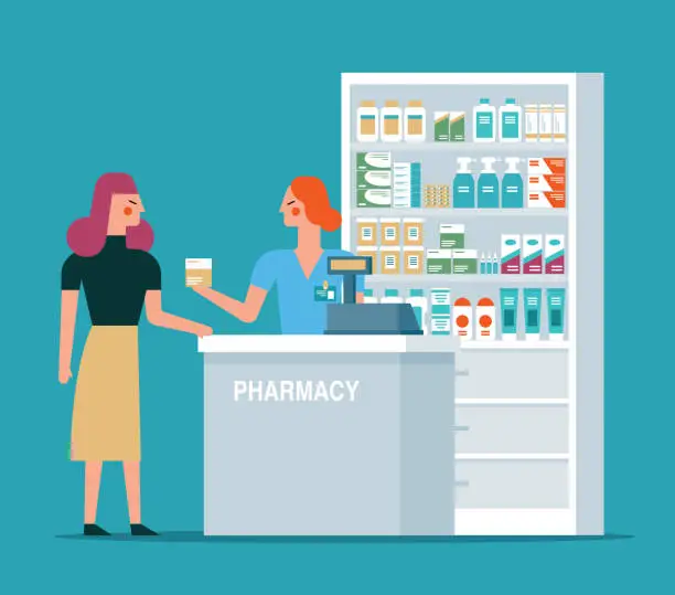 Vector illustration of Pharmacist in the workplace in a pharmacy