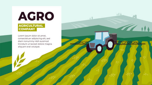 ilustrações de stock, clip art, desenhos animados e ícones de agriculture design template with irrigation tractor - commercial sprinkler system