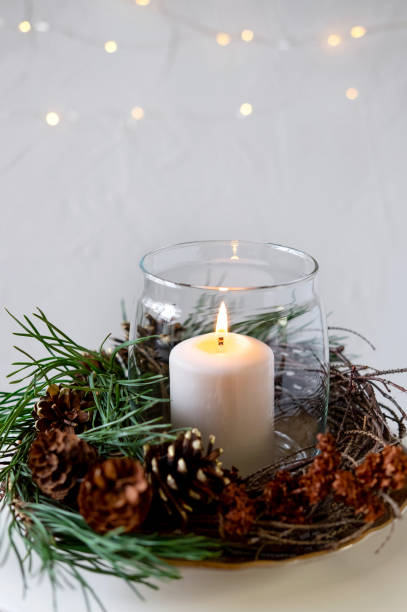 istock Christmas Candles. Christmas decoration on the table. 1175625952