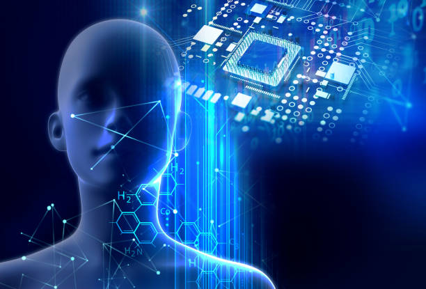 istock 3d rendering of human  on geometric element technology backgroun 1175627570