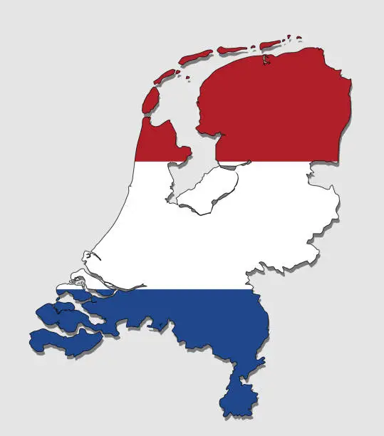 Vector illustration of Map of Holland, Filled with the National Flag
