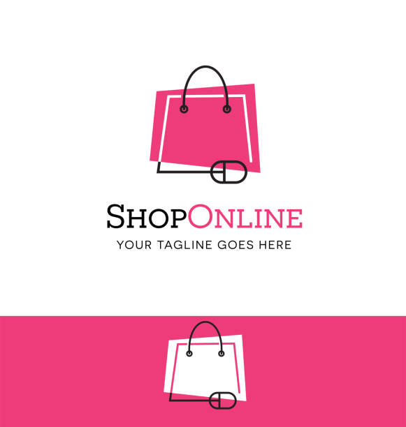 illustrations, cliparts, dessins animés et icônes de icône de magasinage en ligne. sac à provisions connecté à la souris. - sac shopping