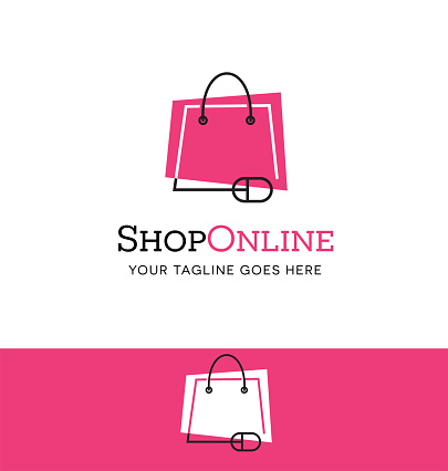 Online shopping icon. Shopping bag connected to mouse. Vector illustration.