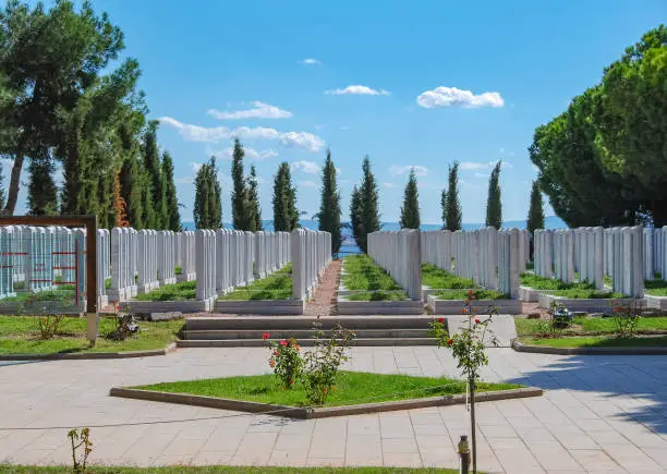 Abide WWI Turkish Military cemetery with trees, Gallipoli, Canakkale, Turkey