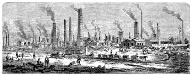 huta w chorzowie (königshütte) – miasto na śląsku, w południowej polsce, niedaleko katowic. - industrial age stock illustrations