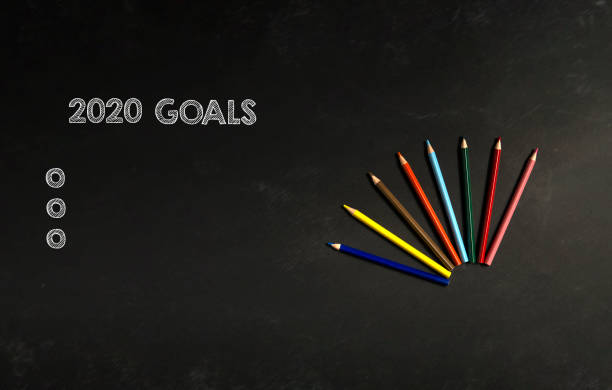 istock 2020 goals text on black background with color pencils 1175636277