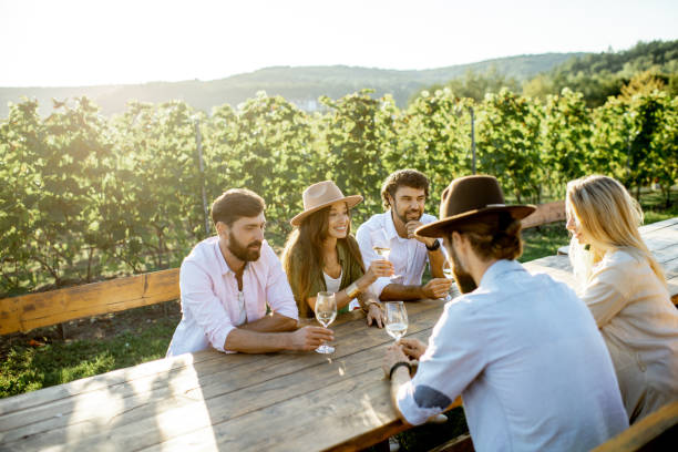istock Friends drinking wine at the dining table on the vineyard 1175637814