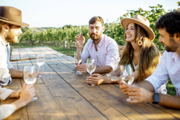 istock Friends drinking wine at the dining table on the vineyard 1175638352