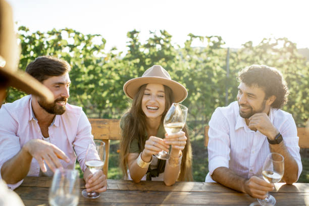 istock Friends drinking wine at the dining table on the vineyard 1175638360